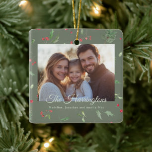 Christmas Green Foliage Photo Ceramic Ornament