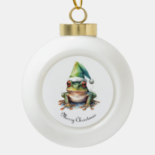 Christmas Green Frog Ceramic Ball Christmas Ornament