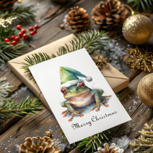 Christmas Green Frog, customisable Holiday Card