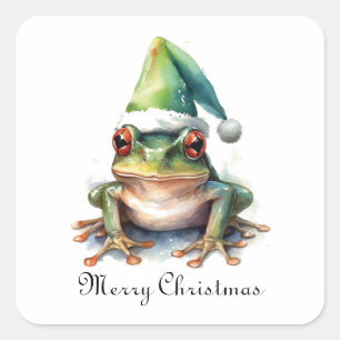 Christmas Green Frog, customisable Square Sticker
