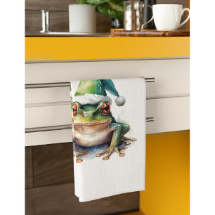 Christmas Green Frog Tea Towel