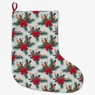 Christmas Green Garland Red Rows Gold Accent Green Large Christmas Stocking