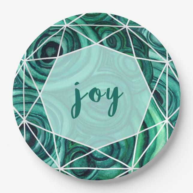 Christmas Green Geode | Joy Paper Plate (Front)