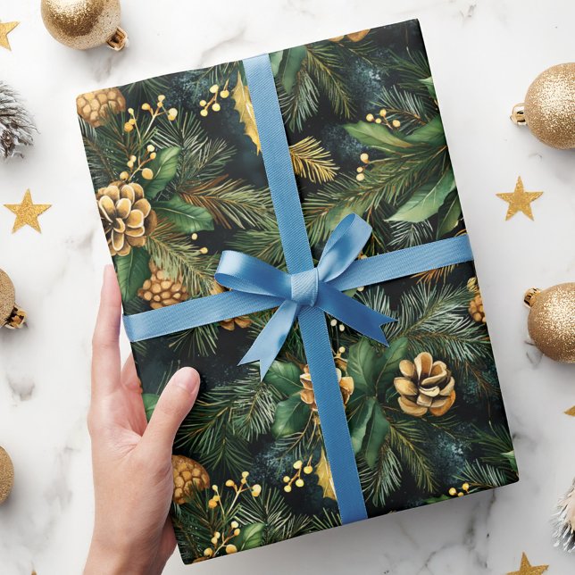 Christmas Green Gold Moody Festive Greenery Wrapping Paper (Christmas Green Gold Moody Festive Greenery Wrapping Paper)