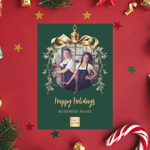 Christmas green gold ornament business photo logo holiday postcard