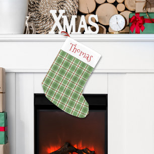 Christmas Green Holiday Rustic Farmhouse Plaid Large Christmas Stocking