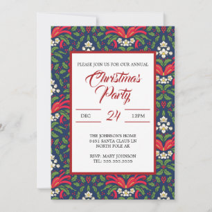 Christmas, Green Holly Leaves, Berries, Red bow Invitation