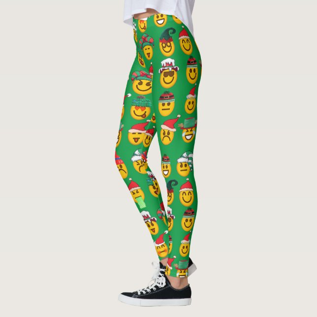 Christmas Green Leggings Women | Emoji Leggings (Left)
