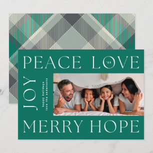 Christmas Green Letters MERRY JOY PEACE LOVE photo Holiday Card