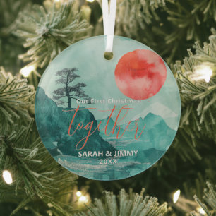 Christmas Green Mountain Adventure Outdoor Couple Glass Tree Decoration