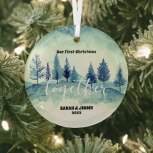 Christmas Green Mountain Pine Trees Outdoor Couple Glass Tree Decoration
