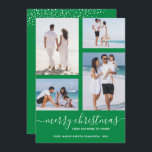 Christmas Green Multi Photo Holiday Card<br><div class="desc">Upload your favourite 4 photos to this Christmas photo card that features your greeting in chic lettering on a Christmas green background (or any colour) holiday card. Select Matte for heaviest paper and High Definition for best photo quality. MORE COLORS done for you in our store.</div>