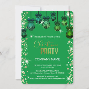Christmas green  ornament,diamonds, snowflakes  invitation