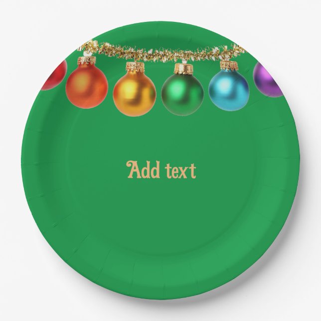 Christmas Green Ornamental Template Paper Plate (Front)