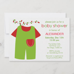 Christmas Green Outfit Boy Baby Shower Invitation