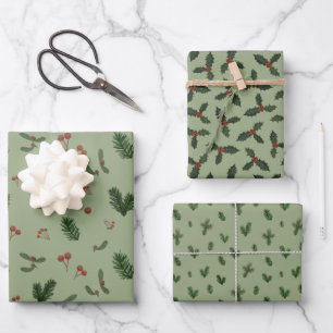 christmas green patterns wrapping paper sheet