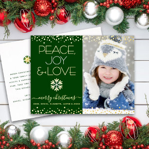 Christmas Green Peace Joy Love Photo Real Gold Foil Holiday Postcard