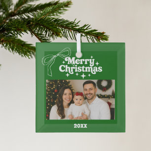 Christmas green photo bow Doodle Glass Tree Decoration