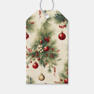 Christmas Green Pine, Red Ornaments Gift Tags
