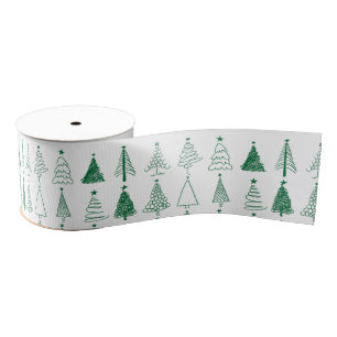 Christmas green pine tree pattern grosgrain ribbon