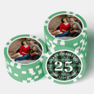 Christmas Green Plaid 25 Value Custom Photo Poker Chips