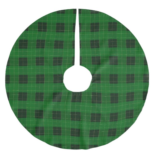 Christmas green plaid check grid pattern cosy brushed polyester tree skirt (Front)