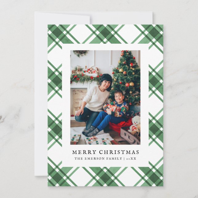 Christmas Green Plaid Flat Holiday Card (Front)