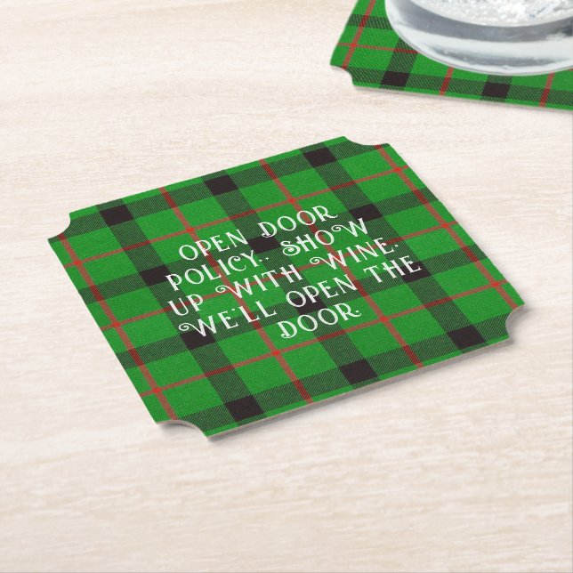 Christmas Green Plaid Funny Sayings  Paper Coaster (Angled)