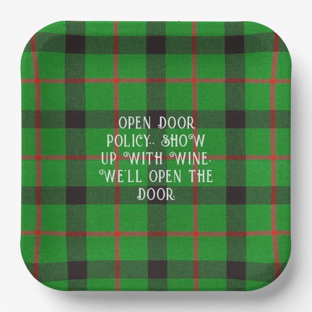 Christmas Green Plaid Funny Sayings  Paper Plate (Front)