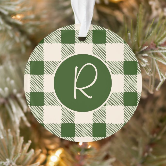Christmas Green Plaid Monogram Holiday Simple Cute Ornament (Tree)