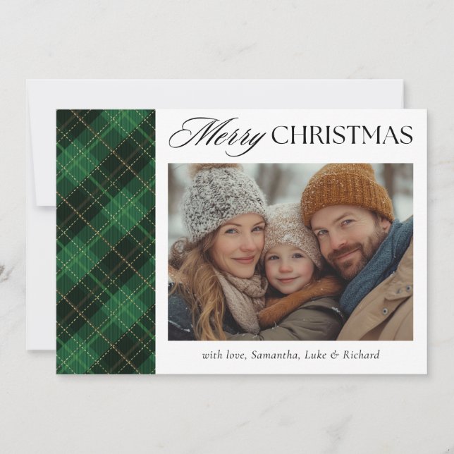 Christmas Green Plaid  Photo Holiday Card (Front)