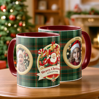 Christmas Green Plaid Santa Family Photos Custom Mug