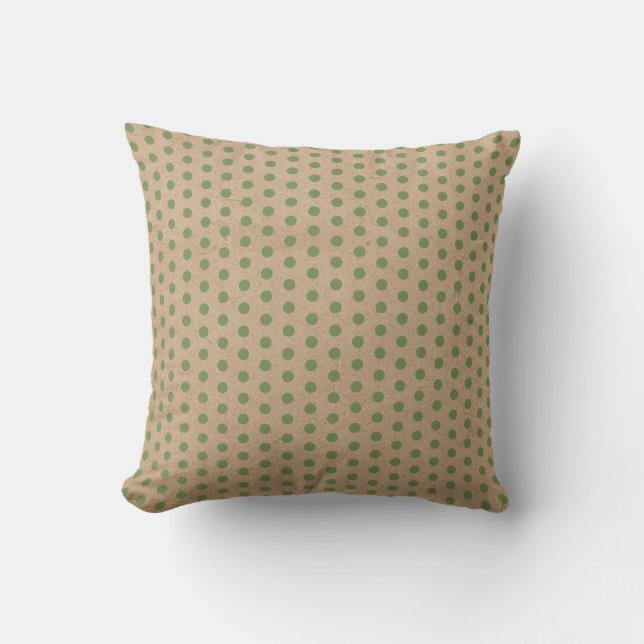 Christmas Green Polka Dots Kraft Brown Paper Cushion (Front)