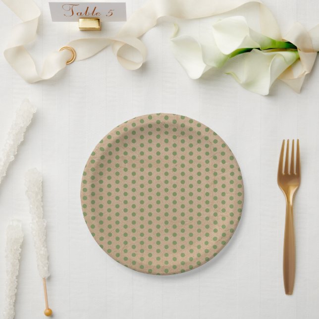Christmas Green Polka Dots Kraft Paper Plate (Wedding)