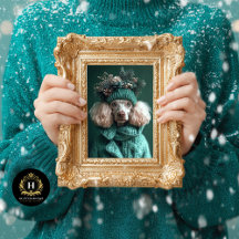 Christmas Green Poodle Portrait Decoupage 
