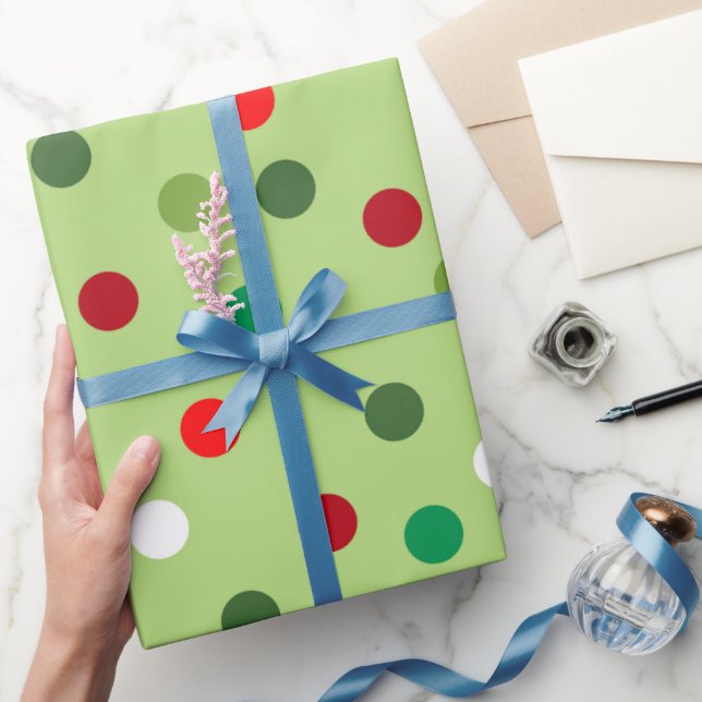 Christmas Green Rainbow Polka Dots Wrapping Paper (Gifting)