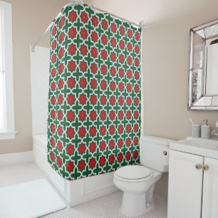 Christmas Green Red and white Pattern Shower Curtain