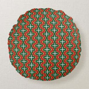 Christmas Green red and Yellow Pattern Round Cushion
