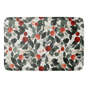 Christmas Green Red Berries Bath Mat