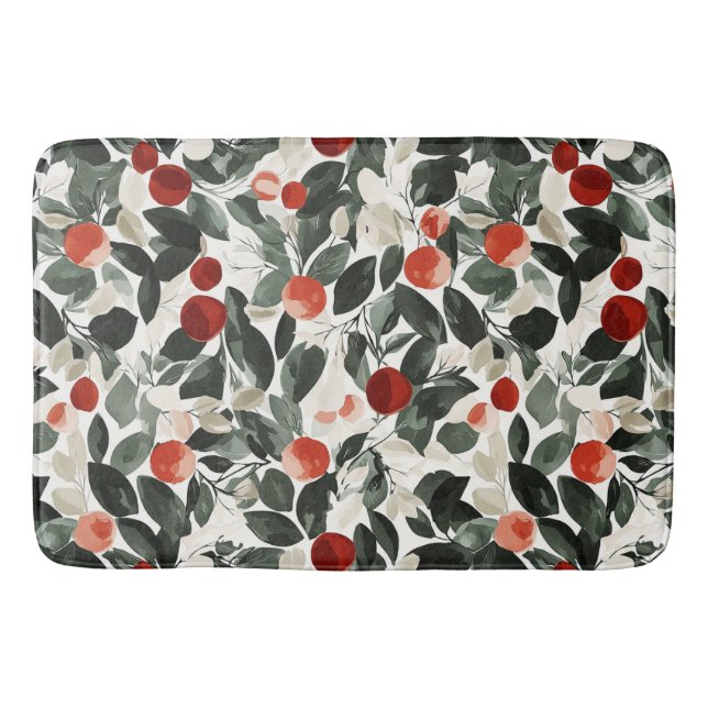 Christmas Green Red Berries   Bath Mat (Front)