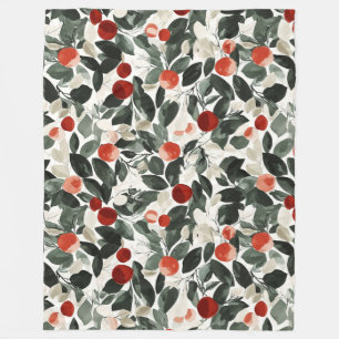 Christmas Green Red Berries Fleece Blanket