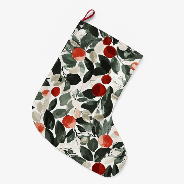 Christmas Green Red Berries  Large Christmas Stocking (Front (Hanging))