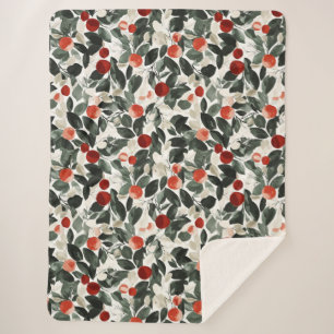 Christmas Green Red Berries Sherpa Blanket