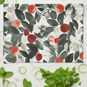 Christmas Green Red Berries Tea Towel