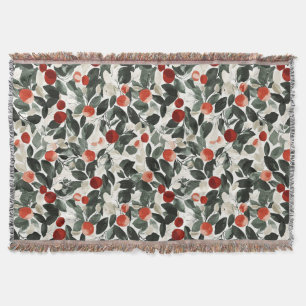 Christmas Green Red Berries Throw Blanket