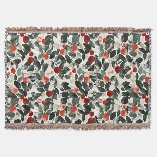 Christmas Green Red Berries   Throw Blanket (Front)