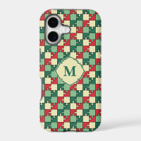 Christmas Green Red Geometric Puzzle Piece Pattern