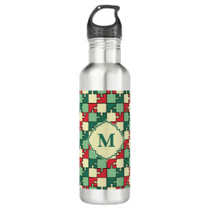 Christmas Green Red Geometric Puzzle Piece Pattern 710 Ml Water Bottle