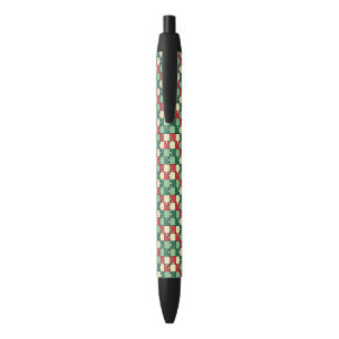 Christmas Green Red Geometric Puzzle Piece Pattern Black Ink Pen