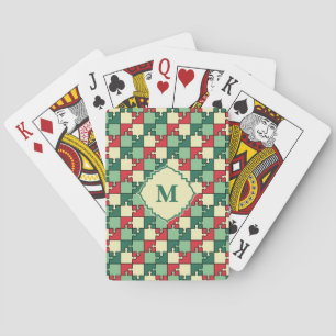 Christmas Green Red Geometric Puzzle Piece Pattern Playing Cards